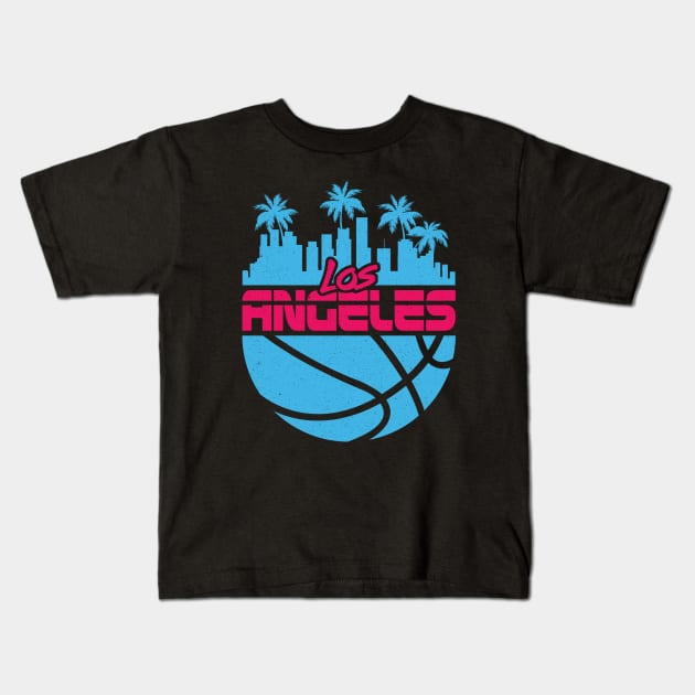 Los Angeles Vice Cityscape Basketball LA 80's Kids T-Shirt by TextTees